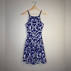 Soprano printed fit-and-flare dress in blue/white